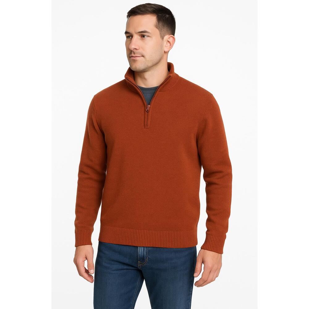 Arrow‎ Sweatshirt Men's Size Medium Rust Contrast Collar Quarter-Zip Cozy Retro